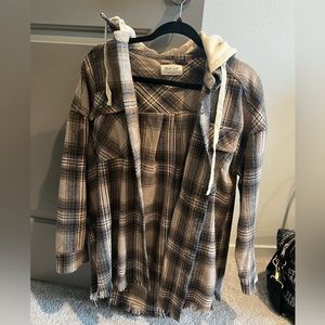 Beige hooded shacket